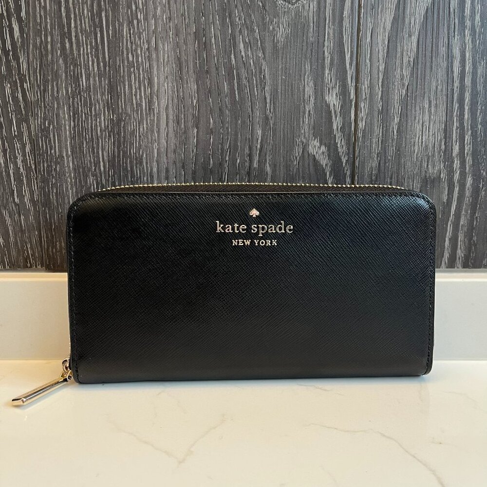 Kate Spade black zip around leather wallet